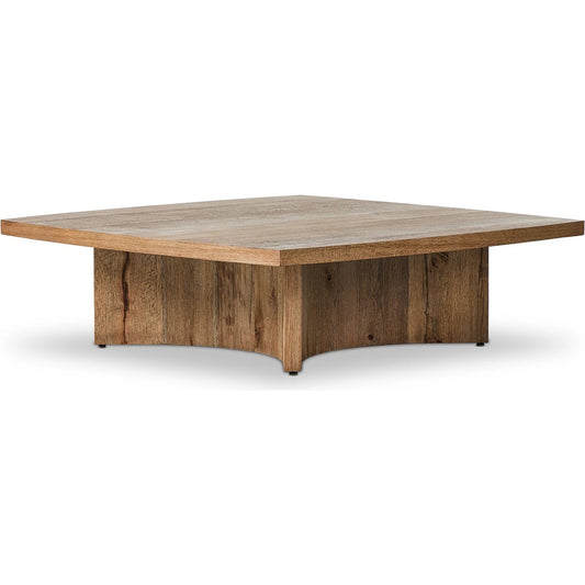 Brinton Square Coffee Table by Four Hands in rustic oak. Made from thick oak veneer, engineered hardwood in a modern style.