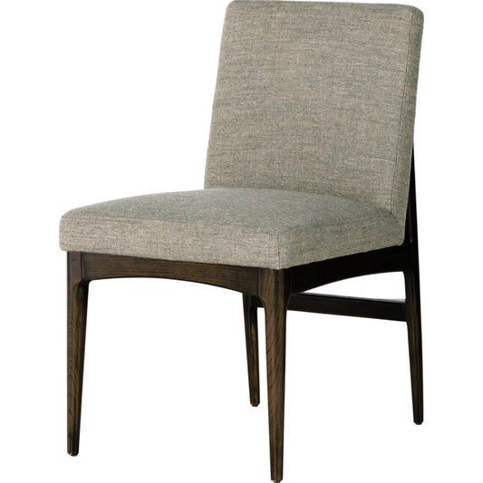 Abida Dining Chair by Four Hands in alcala nickel, burnt nettlewood. Made from 70% polyester, 20% viscose (rayon), 10% flax, linen, solid nettlewood, 100% polyester in a modern style.