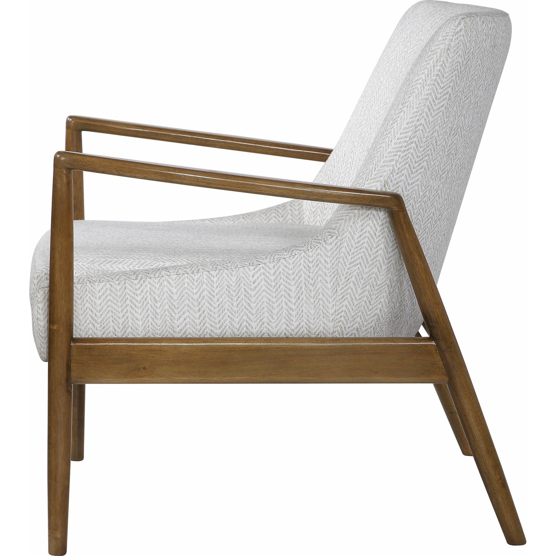 Bev Accent Chair by Uttermost in white. Made from rubber wood, bent wood, foam, fabric in a modern style.