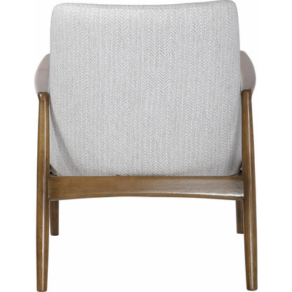 Bev Accent Chair by Uttermost in white. Made from rubber wood, bent wood, foam, fabric in a modern style.