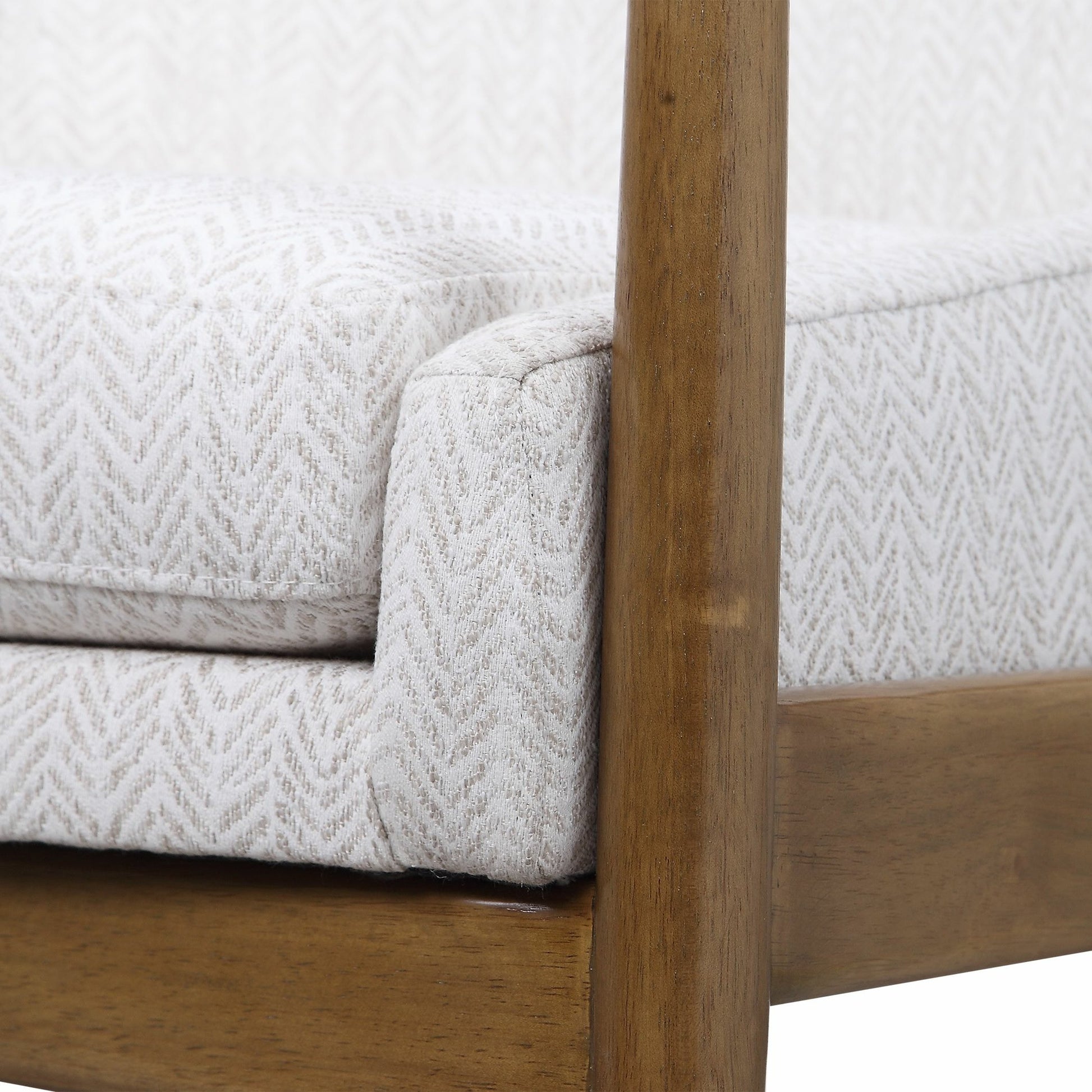 Bev Accent Chair by Uttermost in white. Made from rubber wood, bent wood, foam, fabric in a modern style.