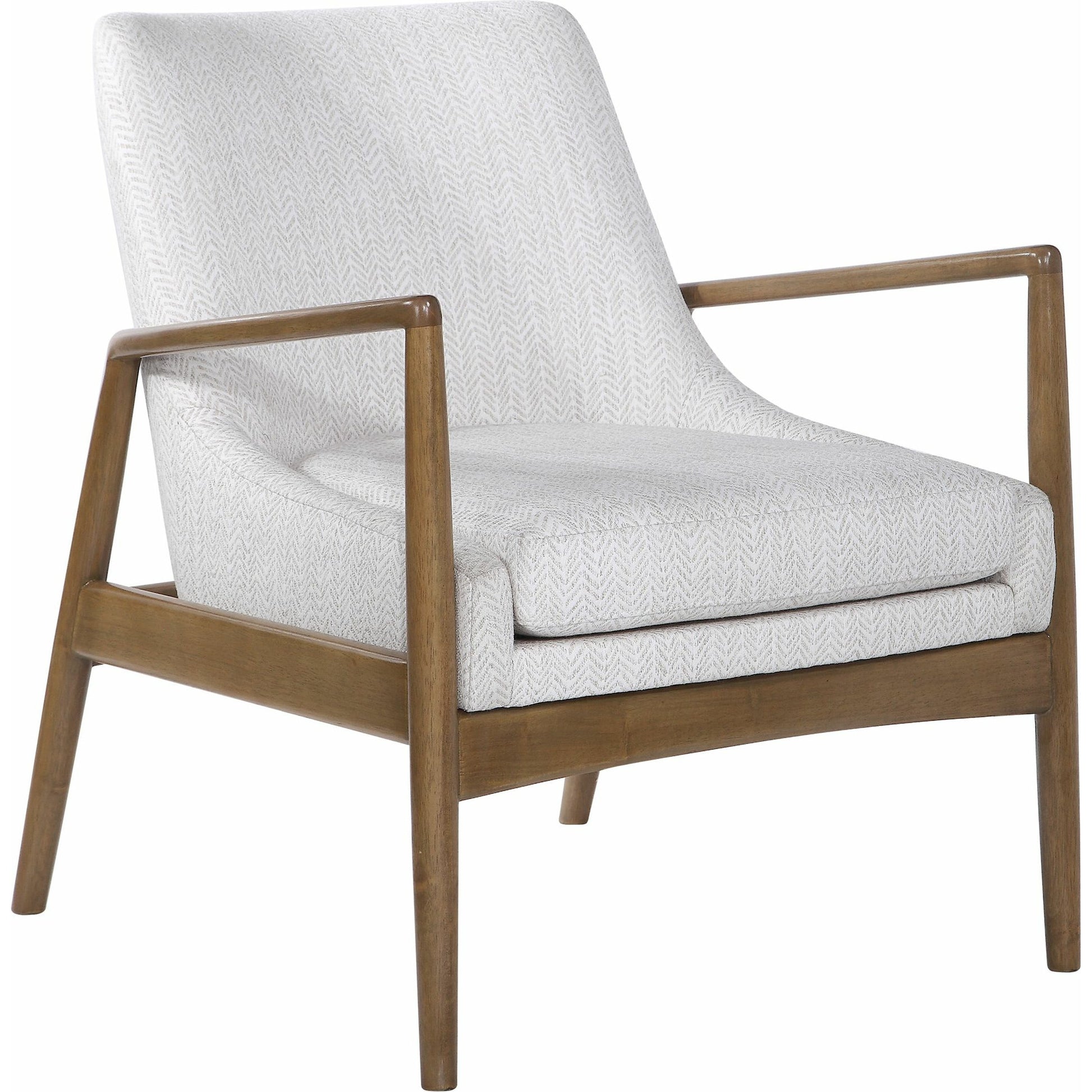 Bev Accent Chair by Uttermost in white. Made from rubber wood, bent wood, foam, fabric in a modern style.