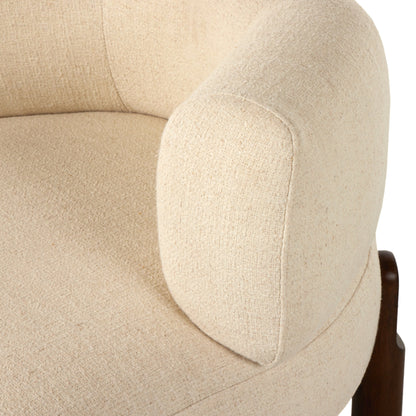 Kingston Chair by Four Hands in omari natural and terra brown parawood. Made from 79% polyester, 16% viscose (rayon), 5% flax, linen, solid parawood, 90% polyurethane foam, 10% fiber in a modern style.