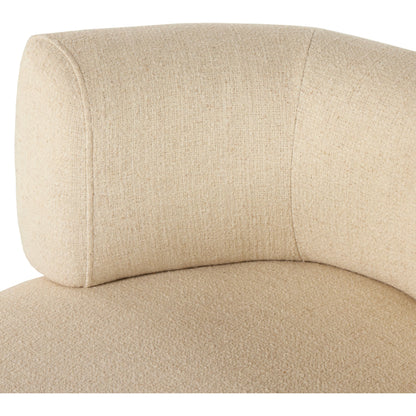 Kingston Chair by Four Hands in omari natural and terra brown parawood. Made from 79% polyester, 16% viscose (rayon), 5% flax, linen, solid parawood, 90% polyurethane foam, 10% fiber in a modern style.