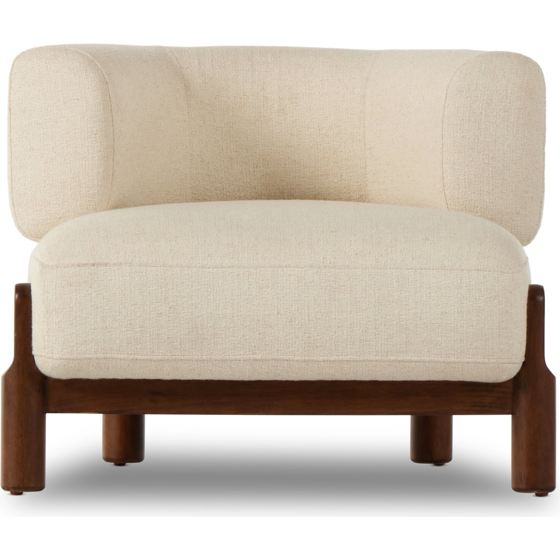 Kingston Chair by Four Hands in omari natural and terra brown parawood. Made from 79% polyester, 16% viscose (rayon), 5% flax, linen, solid parawood, 90% polyurethane foam, 10% fiber in a modern style.