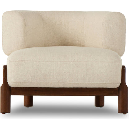 Kingston Chair by Four Hands in omari natural and terra brown parawood. Made from 79% polyester, 16% viscose (rayon), 5% flax, linen, solid parawood, 90% polyurethane foam, 10% fiber in a modern style.