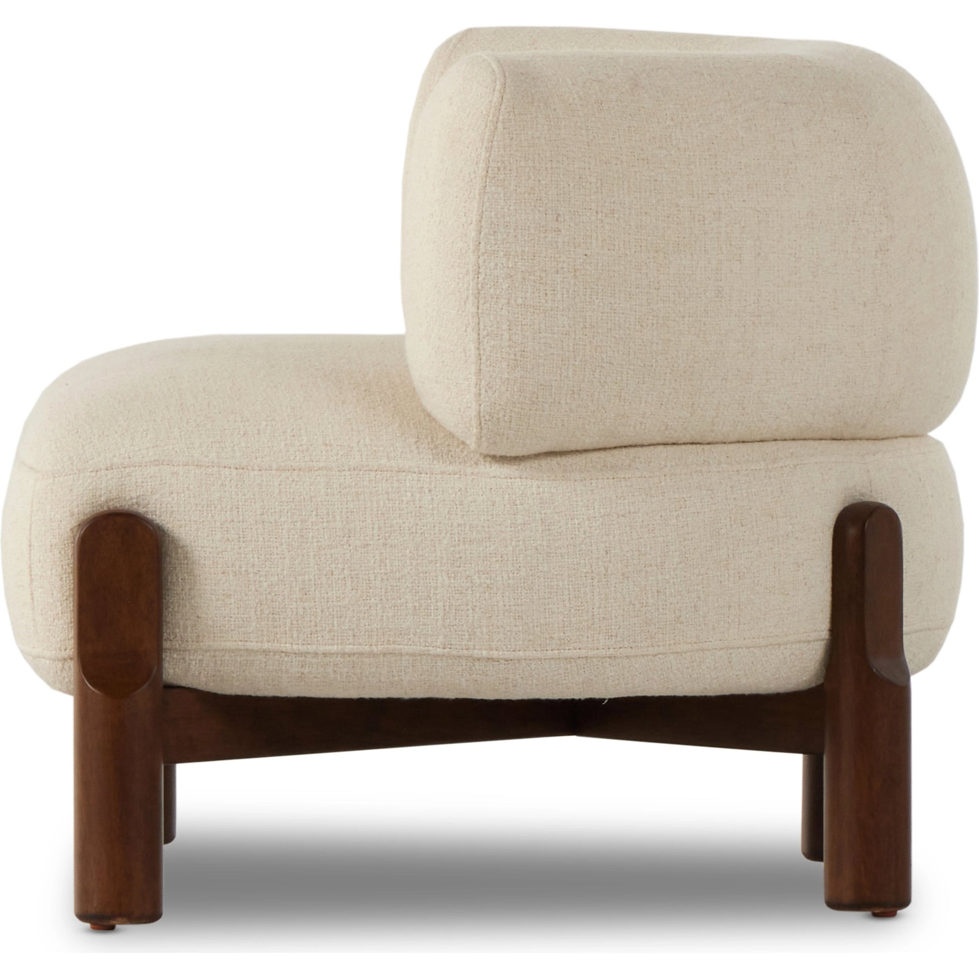 Kingston Chair by Four Hands in omari natural and terra brown parawood. Made from 79% polyester, 16% viscose (rayon), 5% flax, linen, solid parawood, 90% polyurethane foam, 10% fiber in a modern style.