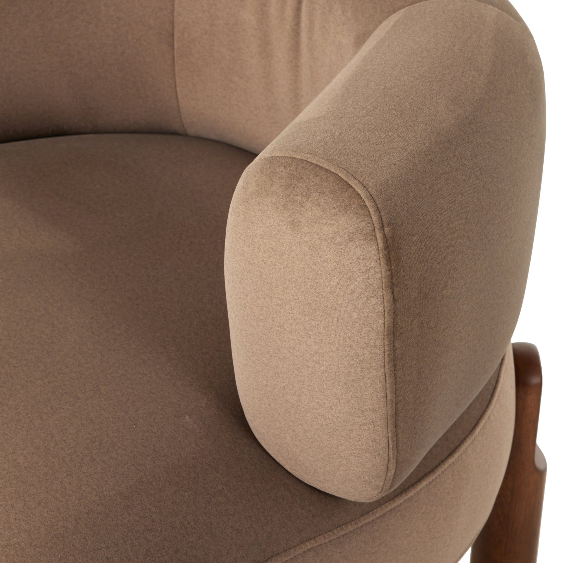 Kingston Chair by Four Hands in omari natural and terra brown parawood. Made from 79% polyester, 16% viscose (rayon), 5% flax, linen, solid parawood, 90% polyurethane foam, 10% fiber in a modern style.