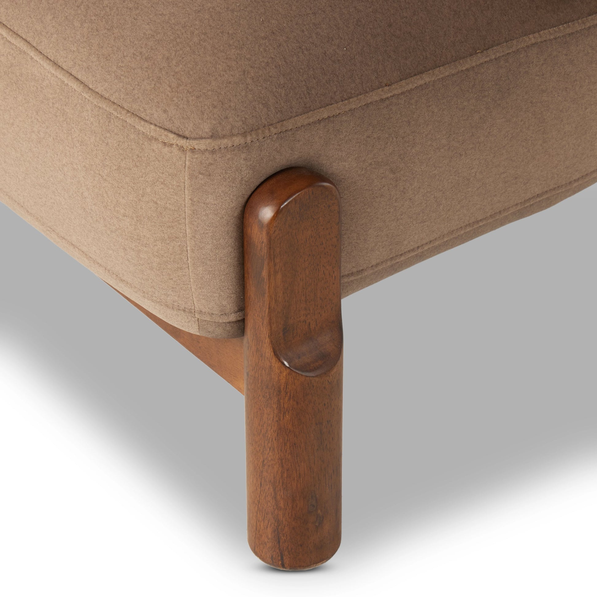 Kingston Chair by Four Hands in omari natural and terra brown parawood. Made from 79% polyester, 16% viscose (rayon), 5% flax, linen, solid parawood, 90% polyurethane foam, 10% fiber in a modern style.