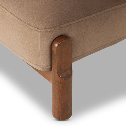 Kingston Chair by Four Hands in omari natural and terra brown parawood. Made from 79% polyester, 16% viscose (rayon), 5% flax, linen, solid parawood, 90% polyurethane foam, 10% fiber in a modern style.