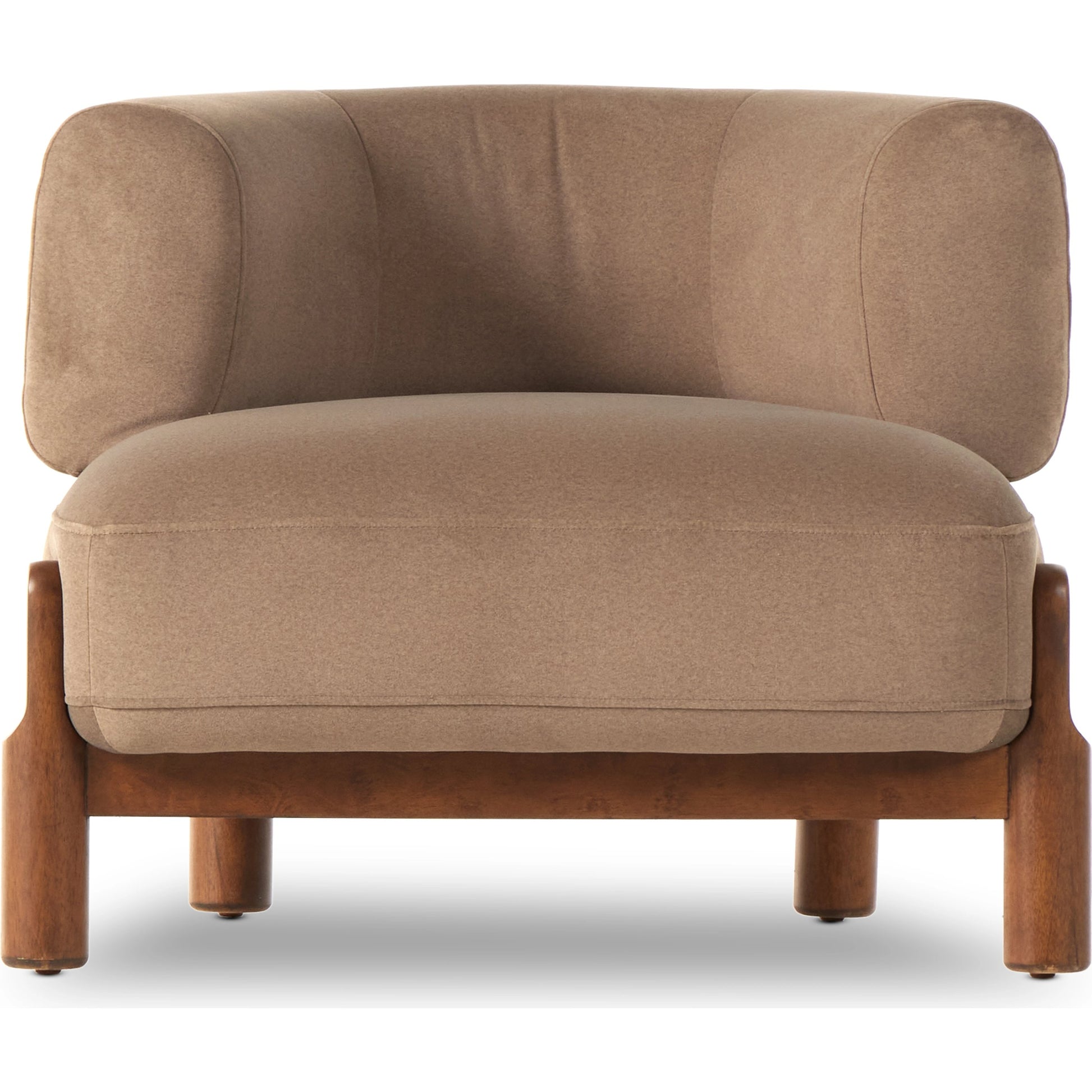 Kingston Chair by Four Hands in omari natural and terra brown parawood. Made from 79% polyester, 16% viscose (rayon), 5% flax, linen, solid parawood, 90% polyurethane foam, 10% fiber in a modern style.