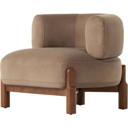 Kingston Chair by Four Hands in omari natural and terra brown parawood. Made from 79% polyester, 16% viscose (rayon), 5% flax, linen, solid parawood, 90% polyurethane foam, 10% fiber in a modern style.