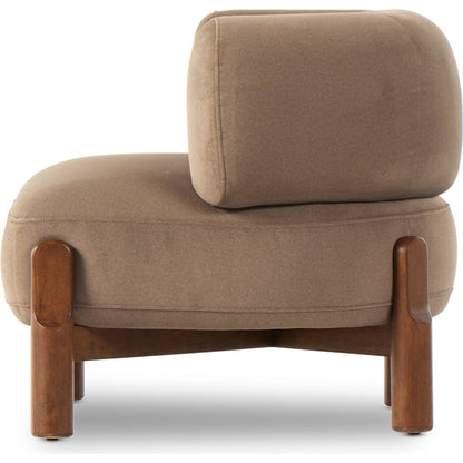 Kingston Chair by Four Hands in omari natural and terra brown parawood. Made from 79% polyester, 16% viscose (rayon), 5% flax, linen, solid parawood, 90% polyurethane foam, 10% fiber in a modern style.