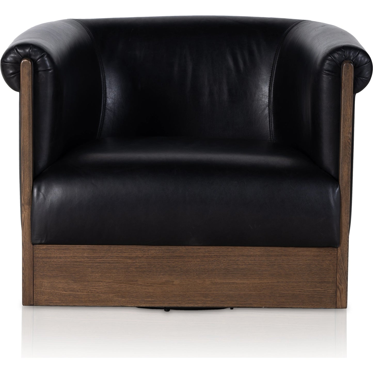 004 SI-1977210 | Additional Silo | Colby Swivel Chair by Four Hands in vintage ash veneer, heirloom black, vintage ash. Made from top grain leather, ash veneer, solid ash in a modern style.