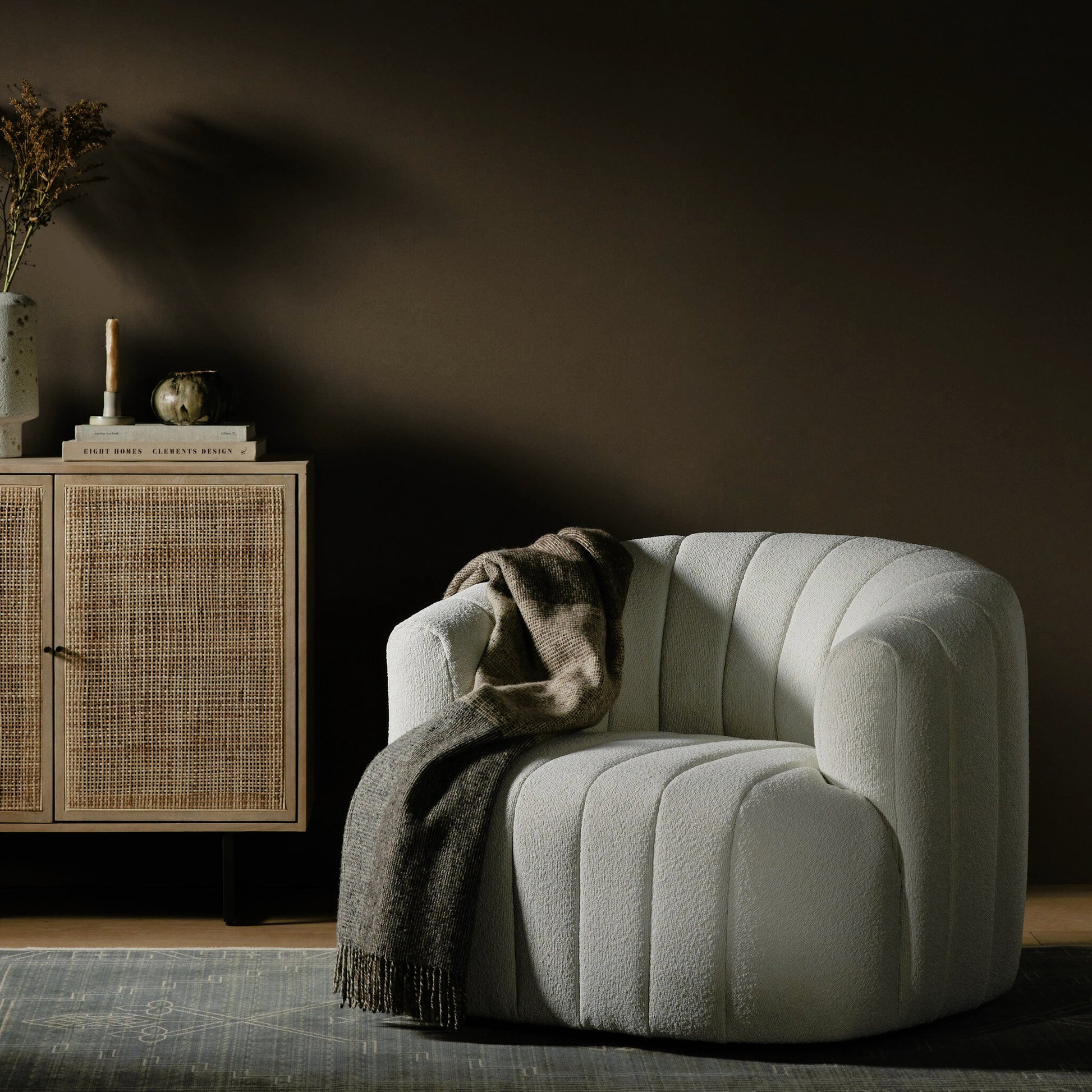 Elliana Swivel Chair by Four Hands. Made from 100% polyester, poplar plywood in a modern style.