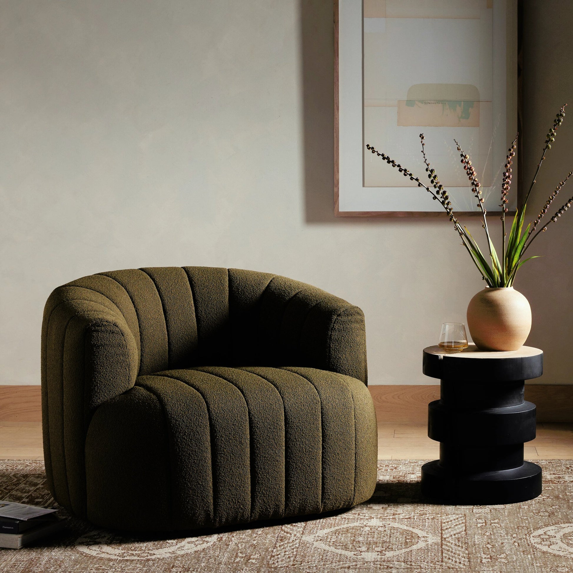 Elliana Swivel Chair by Four Hands. Made from 100% polyester, poplar plywood in a modern style.