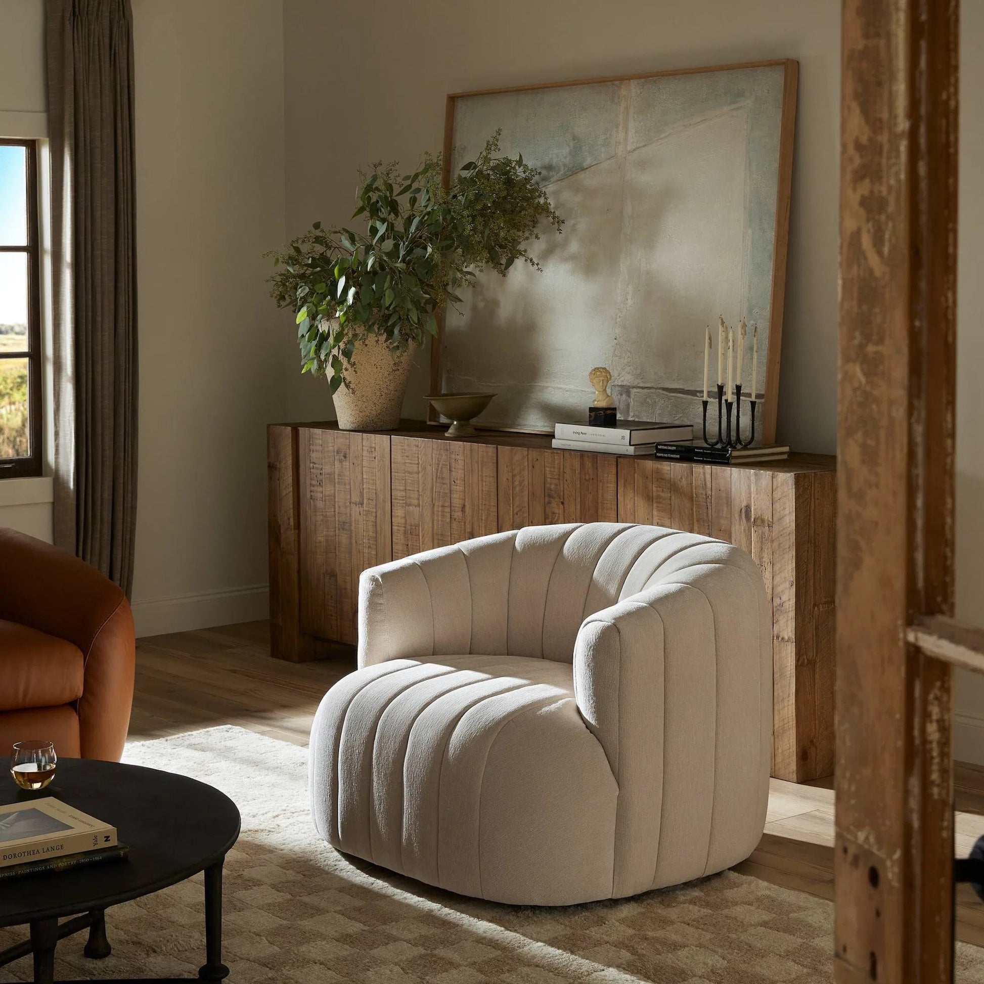 Elliana Swivel Chair by Four Hands. Made from 100% polyester, poplar plywood in a modern style.