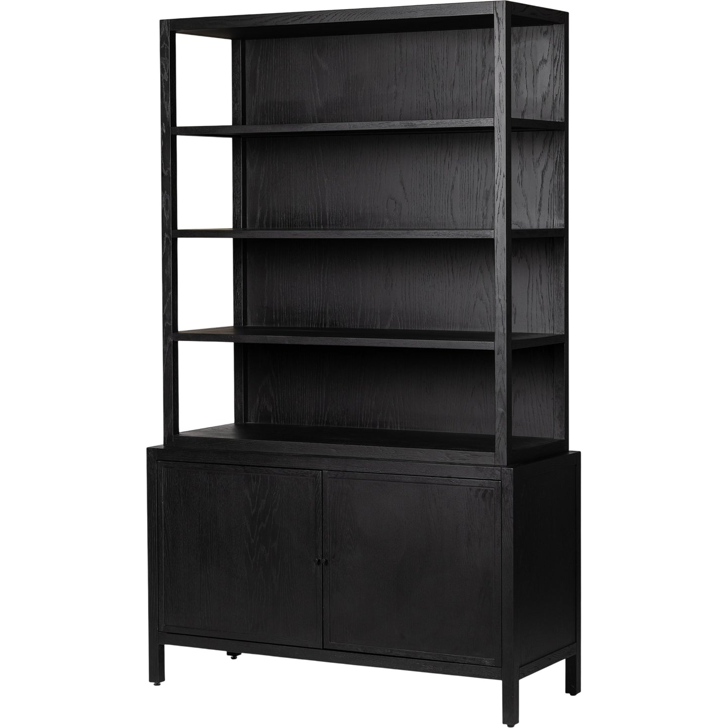 001 SI-1977380 | Primary Silo | Hopkins Bookcase by Four Hands in brushed ebony oak. Made from solid oak, oak veneer, iron in a modern style.