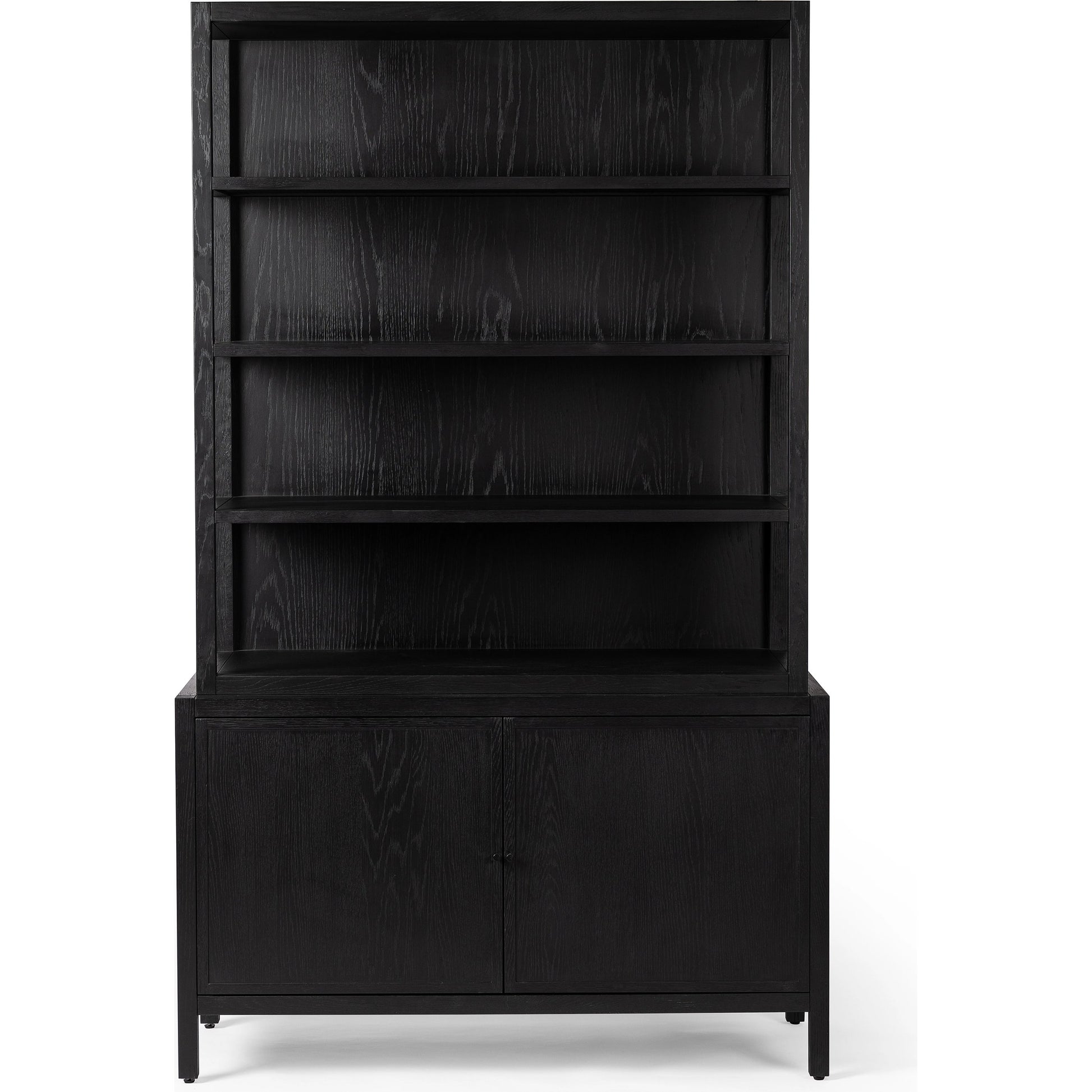 Hopkins Bookcase by Four Hands in brushed ebony oak. Made from solid oak, oak veneer, iron in a modern style.