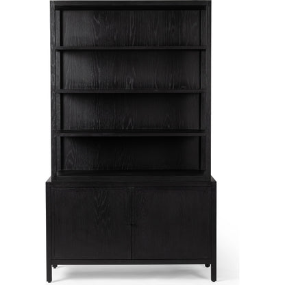 Hopkins Bookcase by Four Hands in brushed ebony oak. Made from solid oak, oak veneer, iron in a modern style.