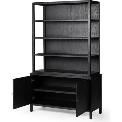 Hopkins Bookcase by Four Hands in brushed ebony oak. Made from solid oak, oak veneer, iron in a modern style.