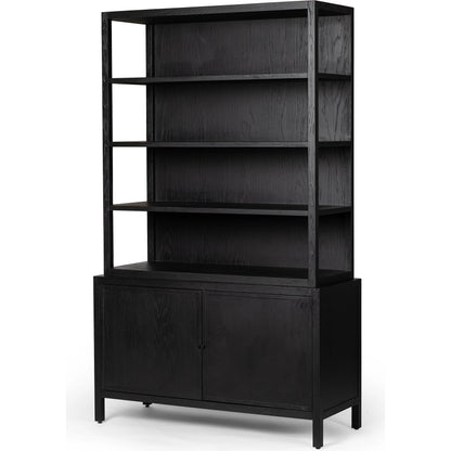Hopkins Bookcase by Four Hands in brushed ebony oak. Made from solid oak, oak veneer, iron in a modern style.