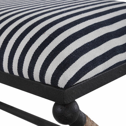 Braddock Bench by Uttermost in navy, cream. Made from iron, mdf, rope, foam, fabric in a coastal style.