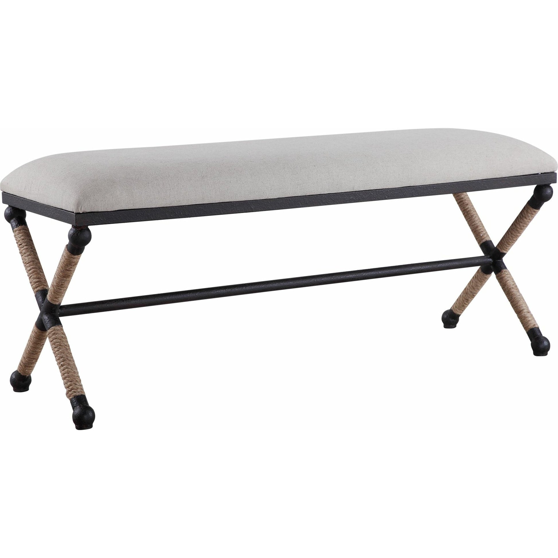Firth Bench by Uttermost. Made from iron, mdf, rope, foam, fabric in a coastal style.