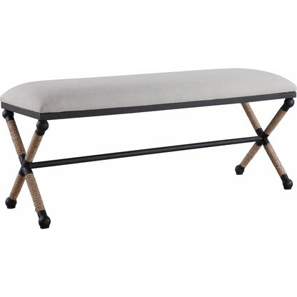 Firth Bench by Uttermost. Made from iron, mdf, rope, foam, fabric in a coastal style.