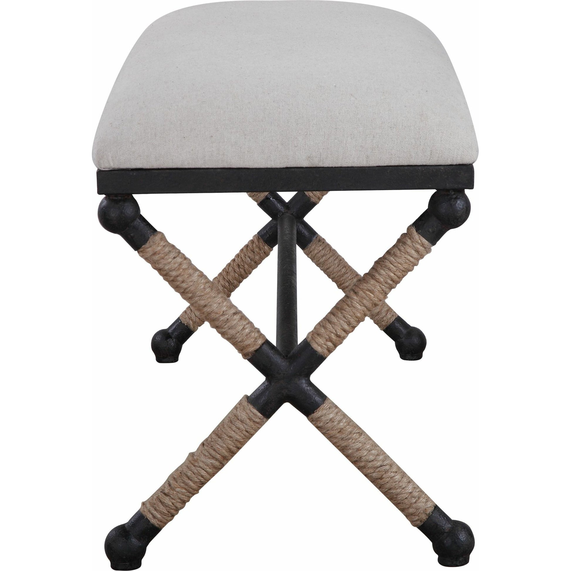 Firth Bench by Uttermost. Made from iron, mdf, rope, foam, fabric in a coastal style.