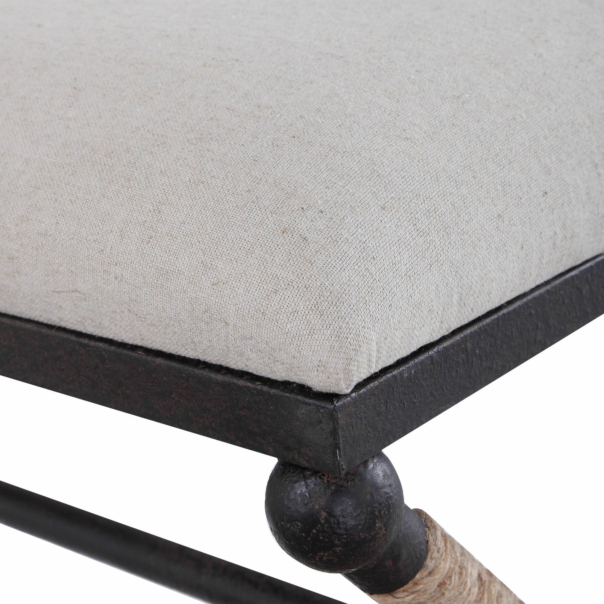 Firth Bench by Uttermost. Made from iron, mdf, rope, foam, fabric in a coastal style.