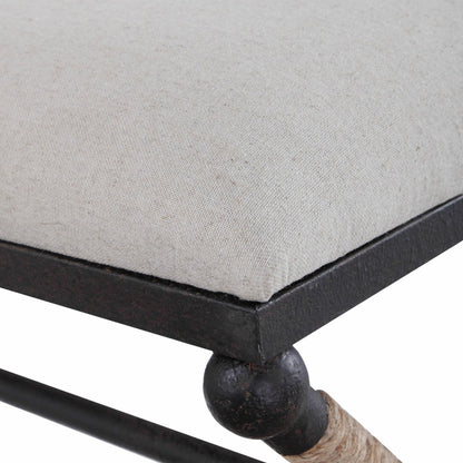 Firth Bench by Uttermost. Made from iron, mdf, rope, foam, fabric in a coastal style.
