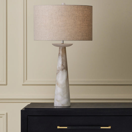 Pharos Alabaster Table Lamp by Currey and Company. Made from alabaster in a modern style.