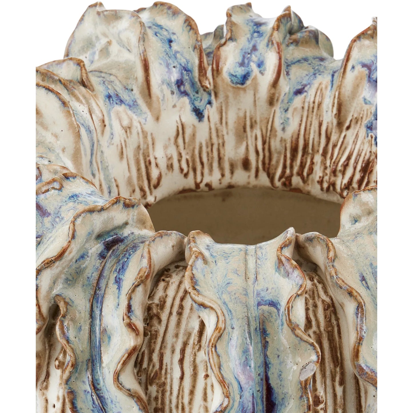 006 SI-2257229 | Closeup | Tropical Crown Vase by Currey and Company in ivory, reactive blue. Made from ceramic in a eclectic & global style.