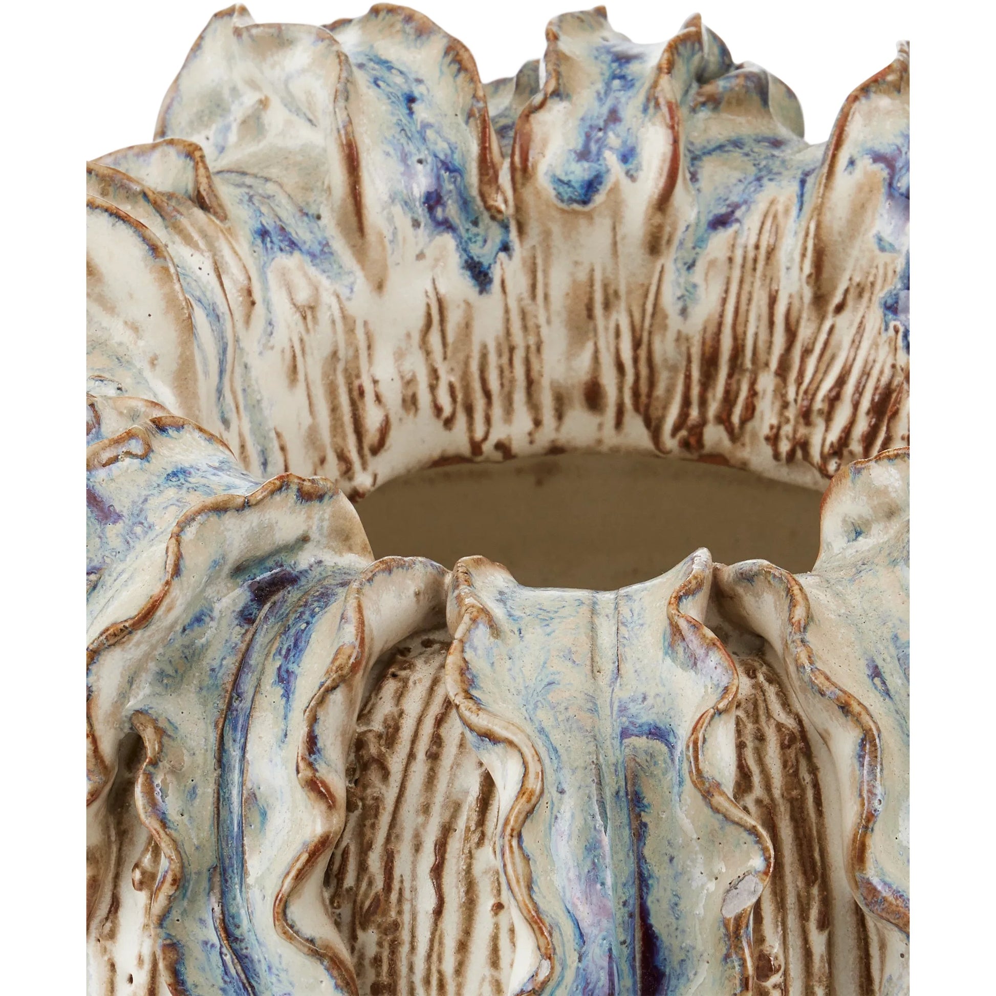 Tropical Crown Vase by Currey and Company in ivory, reactive blue. Made from ceramic in a eclectic & global style.