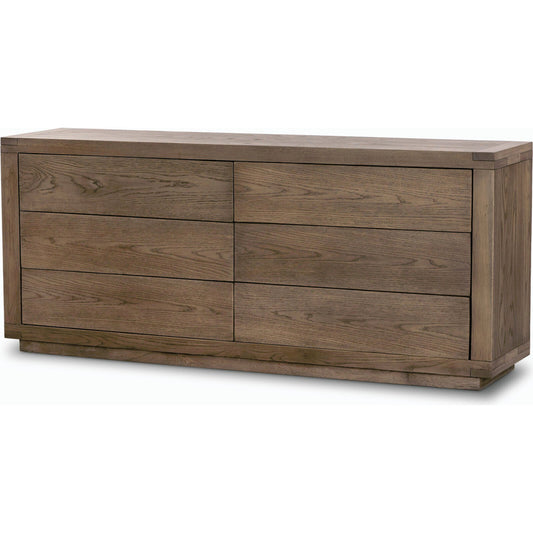 001 SI-2158568 | Primary Silo | Warby 6 Drawer Dresser by Four Hands in worn oak veneer and worn oak veneer. Made from oak veneer, solid oak in a modern style.