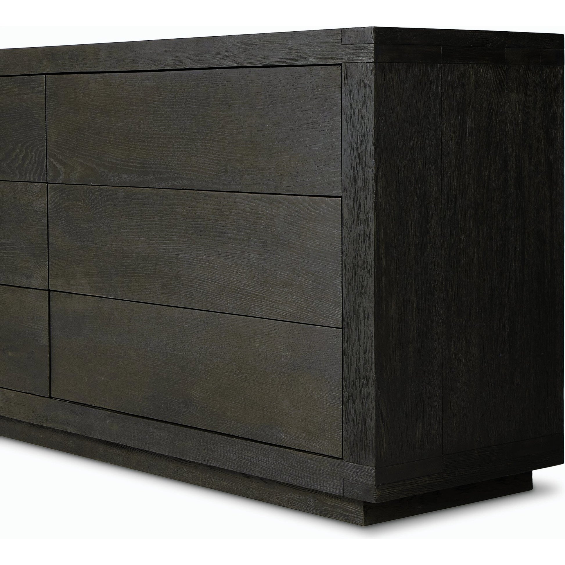 Warby 6 Drawer Dresser by Four Hands in worn oak veneer and worn oak veneer. Made from oak veneer, solid oak in a modern style.
