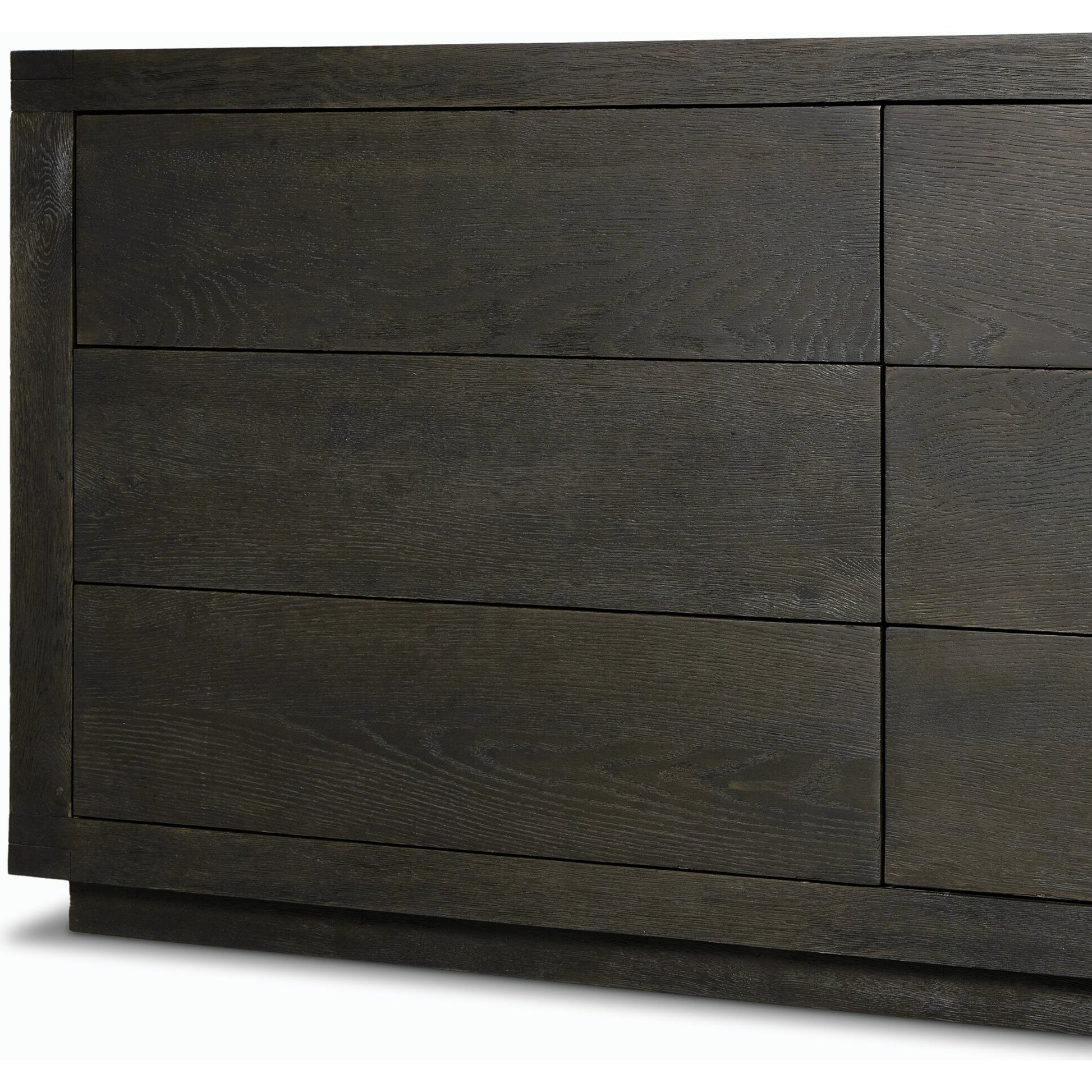 Warby 6 Drawer Dresser by Four Hands in worn oak veneer and worn oak veneer. Made from oak veneer, solid oak in a modern style.