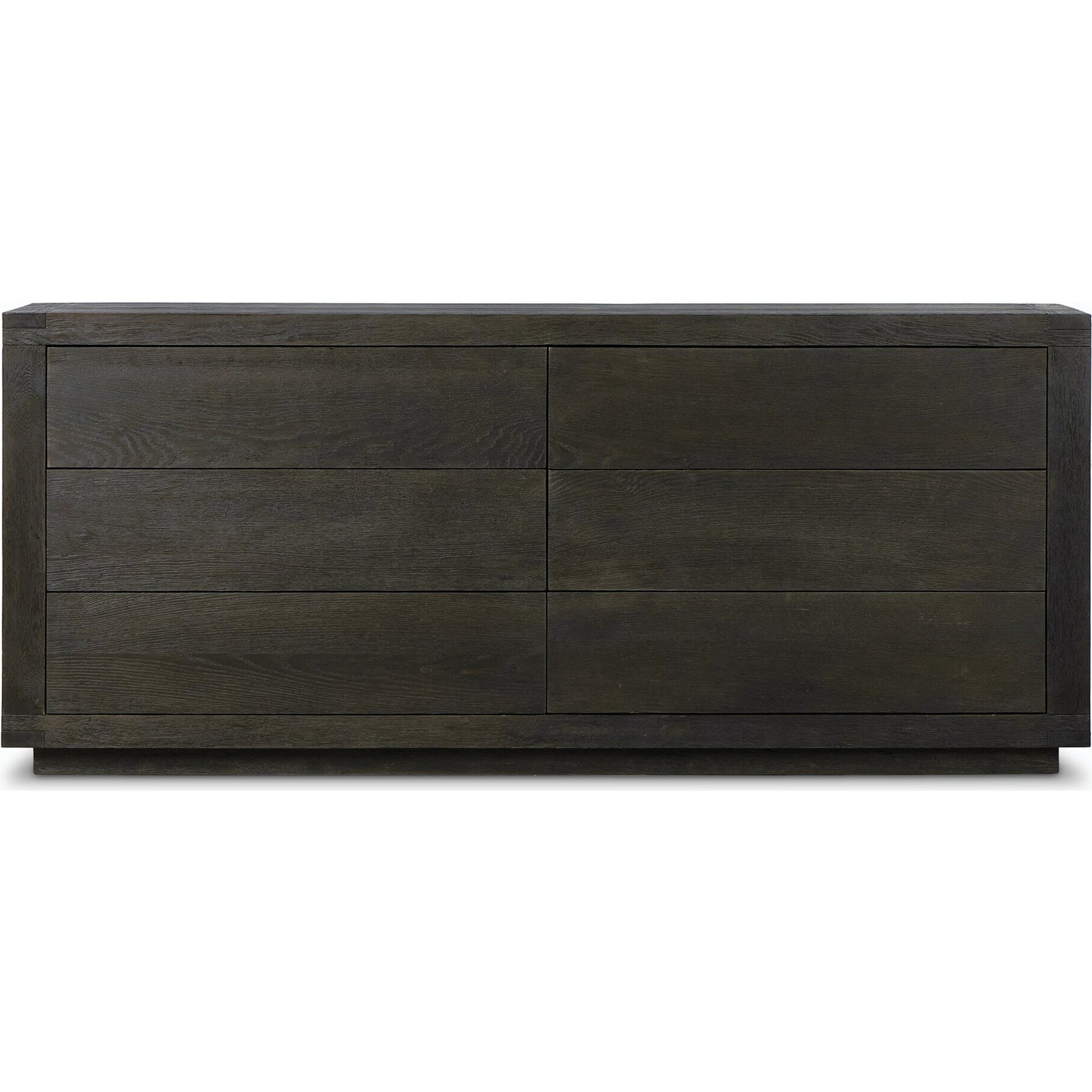 Warby 6 Drawer Dresser by Four Hands in worn oak veneer and worn oak veneer. Made from oak veneer, solid oak in a modern style.