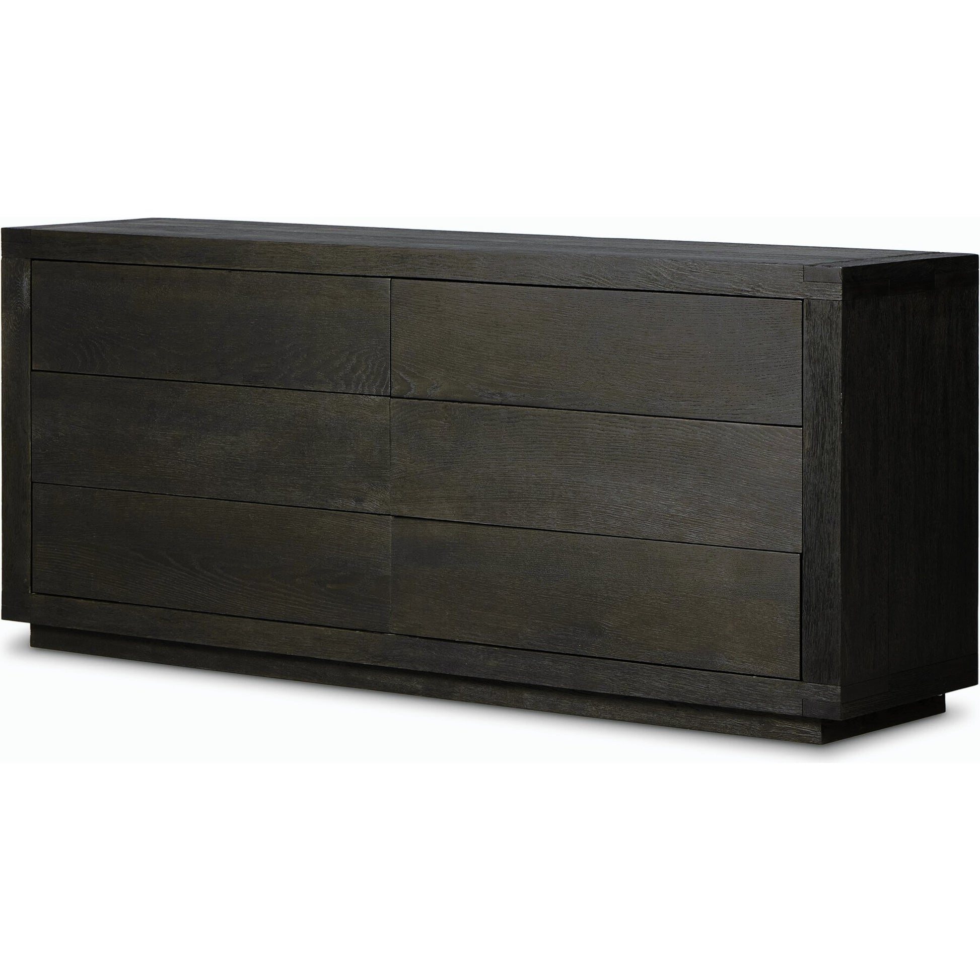 Warby 6 Drawer Dresser by Four Hands in worn oak veneer and worn oak veneer. Made from oak veneer, solid oak in a modern style.