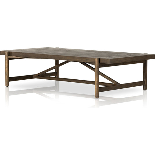 Goldthwaite Large Coffee Table by Four Hands in sienna brown. Made from solid pine, poplar plywood in a modern style.