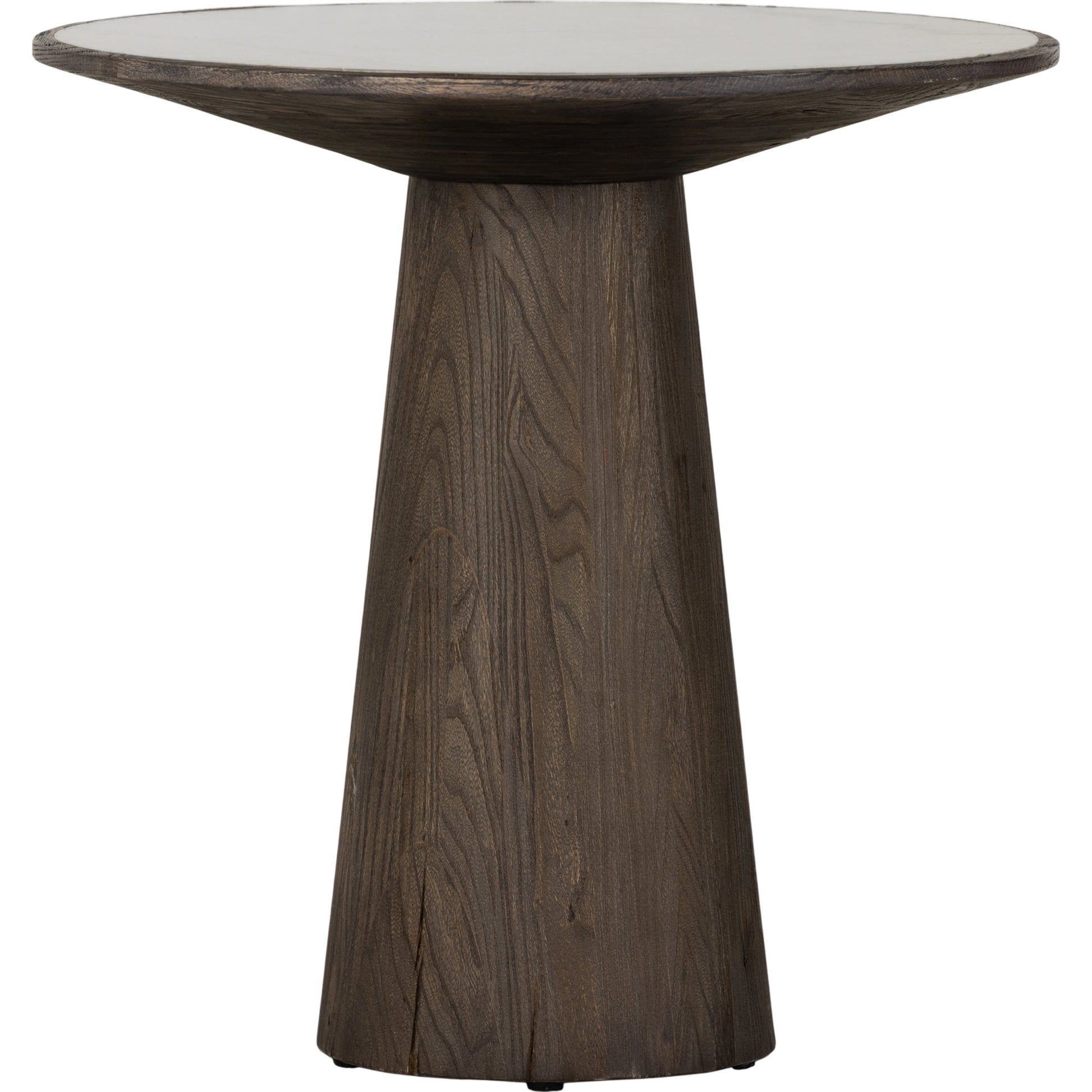 Skye End Table by Four Hands in weathered dark elm, white marble. Made from solid marble, solid reclaimed elm, solid oak in a modern style.