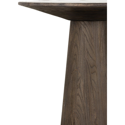 Skye End Table by Four Hands in weathered dark elm, white marble. Made from solid marble, solid reclaimed elm, solid oak in a modern style.