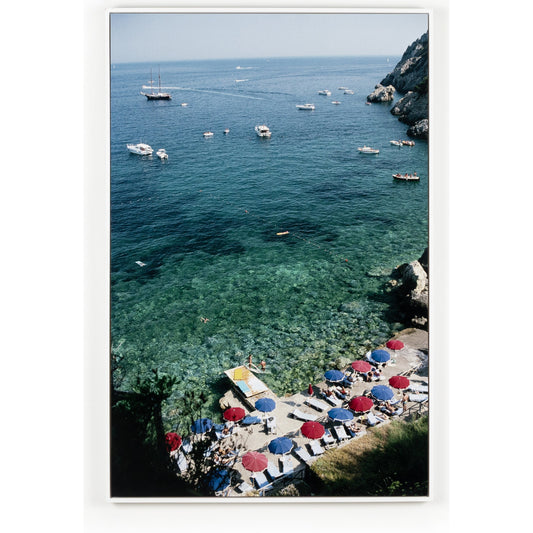 Porto Ercole Beach by Slim Aarons by Four Hands. Made from white maple, gloss white chromaluxe in a coastal style.