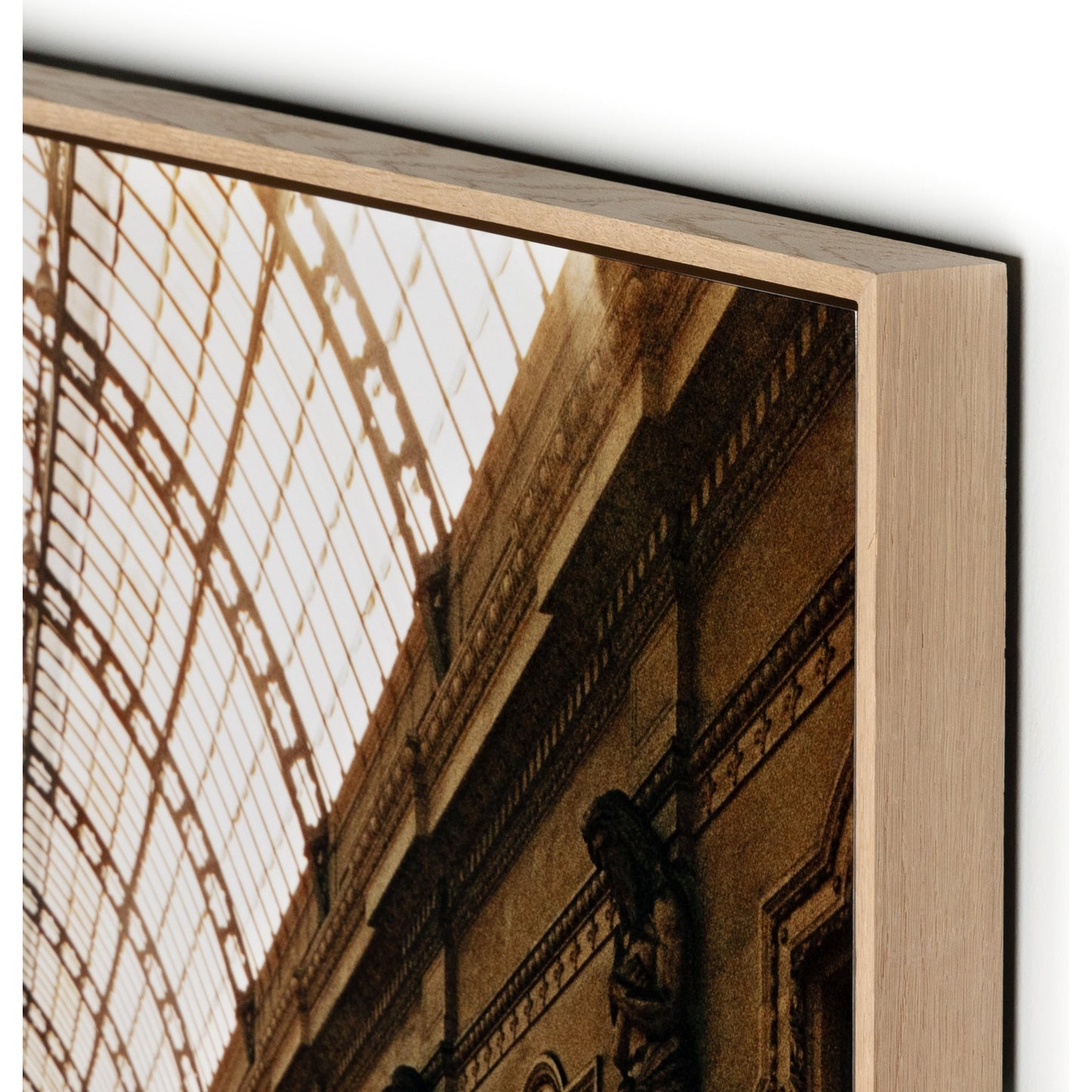 005 SI-1901437 | Closeup | Galleria Vittorio Emanuele II by Slim Aarons by Four Hands. Made from vertical grain floater white oak, gloss white chromaluxe in a transitional style.