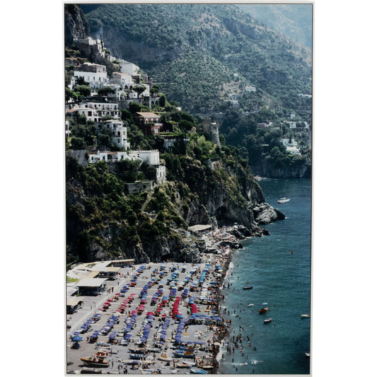 Beach in Positano by Slim Aarons by Four Hands. Made from gloss white chromaluxe in a coastal style.