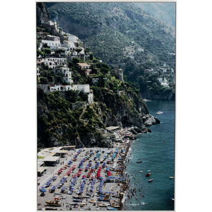 Beach in Positano by Slim Aarons by Four Hands. Made from gloss white chromaluxe in a coastal style.