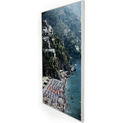 Beach in Positano by Slim Aarons by Four Hands. Made from gloss white chromaluxe in a coastal style.
