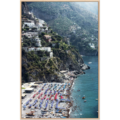 Beach in Positano by Slim Aarons by Four Hands. Made from gloss white chromaluxe in a coastal style.