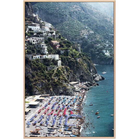 Beach in Positano by Slim Aarons by Four Hands. Made from gloss white chromaluxe in a coastal style.